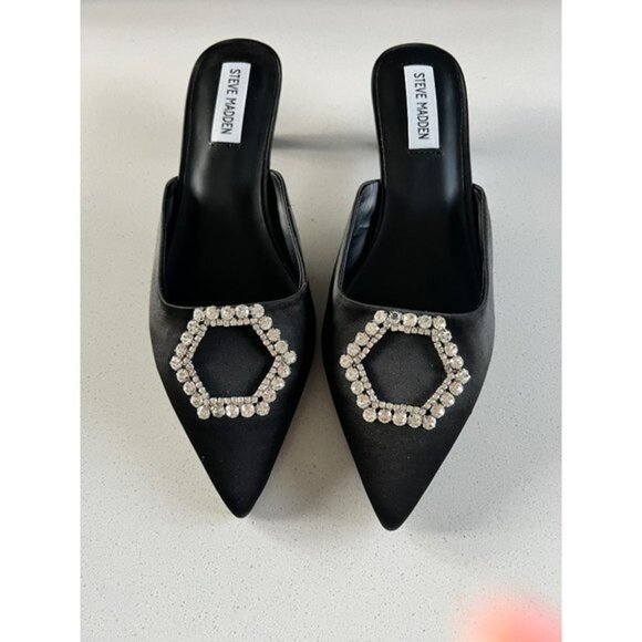 NWOB STEVE MADDEN Kees Rhinestone Embellished black Mule slide size 8.5 - Picture 4 of 10